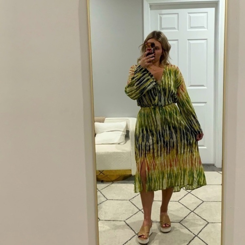 NWT Devotion Twins Midi Faux Wrap in Jungle Striped Green Multi